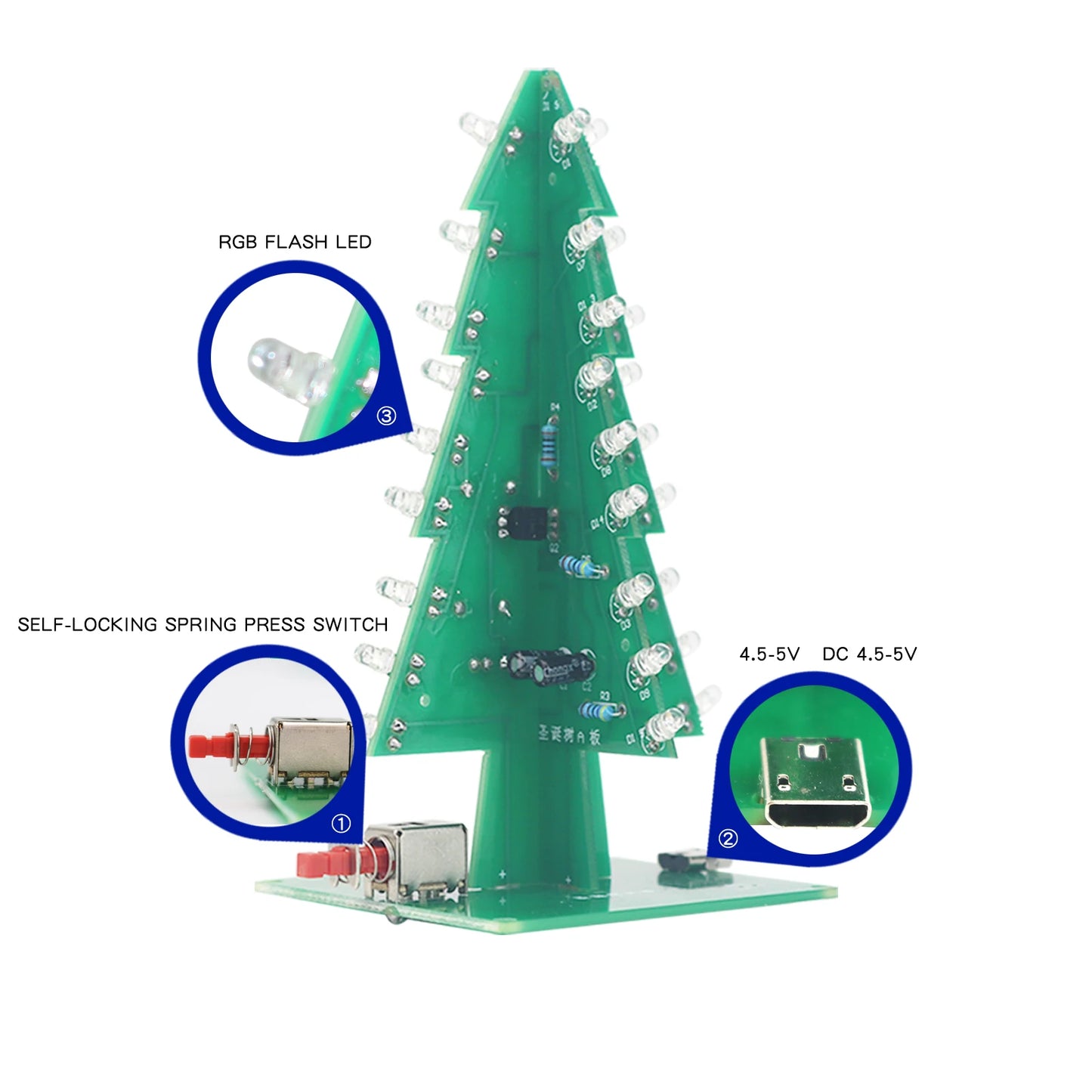 DIY Electronics Kit 3D Christmas Tree Soldering Practice Electronic Science Assembly Kit 3 Color/7 Color Flashing LED PCB