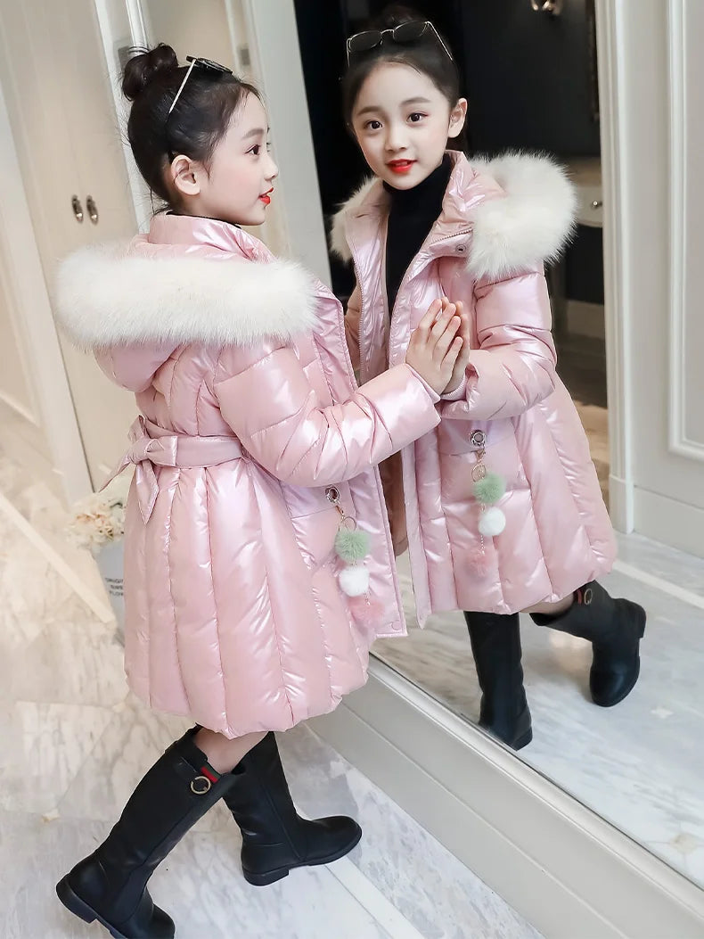 UNITIM 2024 Winter Children Girls Jacket Waterproof Hooded Shiny Thick Girls Outerwear Coat 5-14 Years Kids Teenages Girl Parka