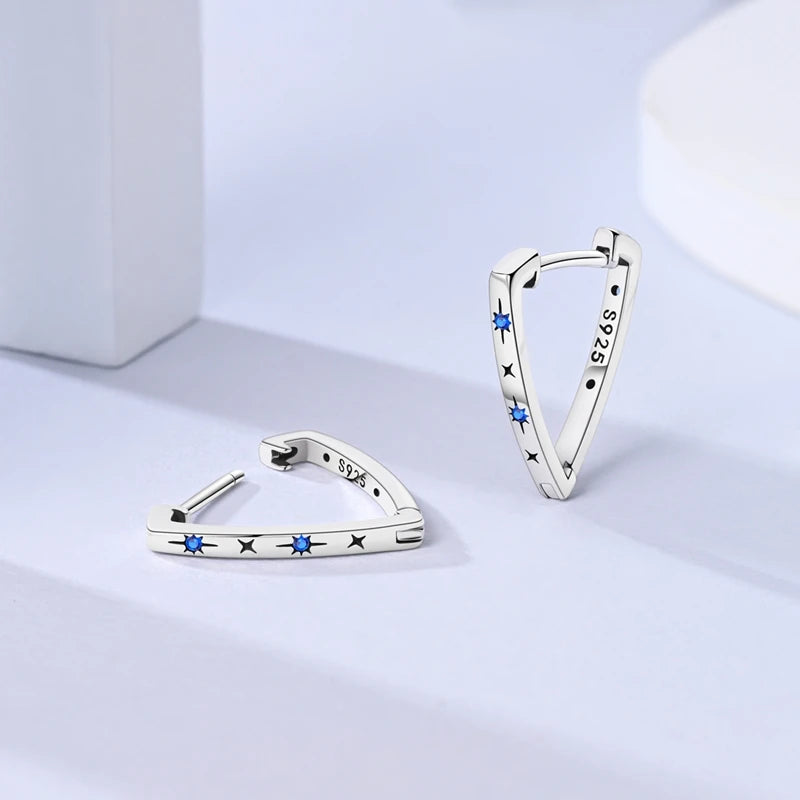 Bulbusbow Luminous Shell Women Earrings Original 925 Sterling Silver Pave CZ Star Moon Hoop Earrings Engagement Wedding Jewelry