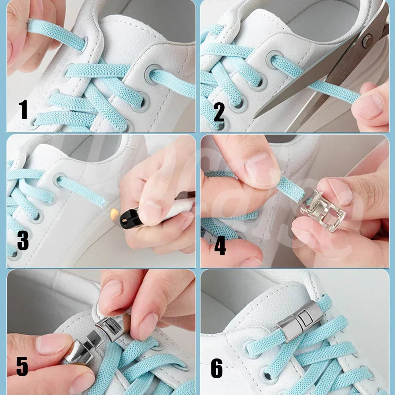 Interlock Buckle Elastic Shoe Laces No Tie Shoelaces for Sneakers Flat Shoelace Kids Adult Elastic Laces One Size Fits All Shoes