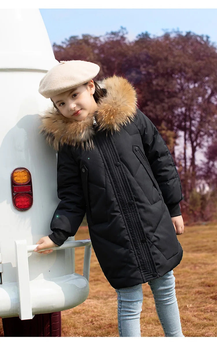 RAISE 2024 Winter Down Jackets For Grils 5-14Y Kids Junior Girl Parkas Real Raccoon Fur Solid Waterbreaker Babys Girls Outerwear