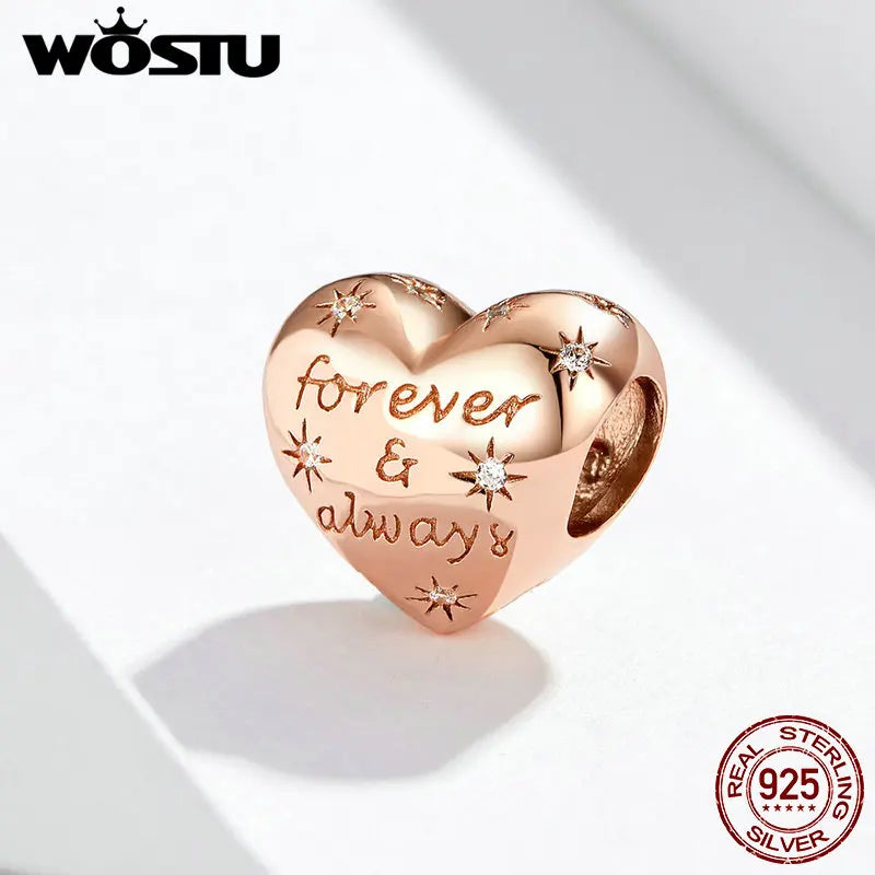 خرز WOSTU Forever &amp; Always 100% من الفضة الإسترلينية 925 ذات اللون الوردي الذهبي مناسبة لصنع المجوهرات بنفسك