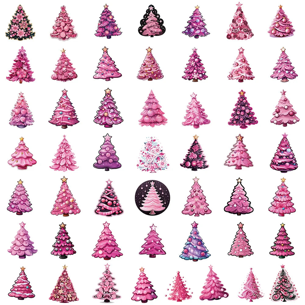 10/30/50pcs Kawaii Cartoon Pink Christmas Tree Aesthetic Stickers Decals Laptop Notebook Phone Diary Suitcase Cute Sticker Toys