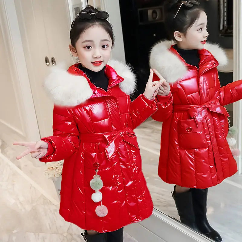 UNITIM 2024 Winter Children Girls Jacket Waterproof Hooded Shiny Thick Girls Outerwear Coat 5-14 Years Kids Teenages Girl Parka