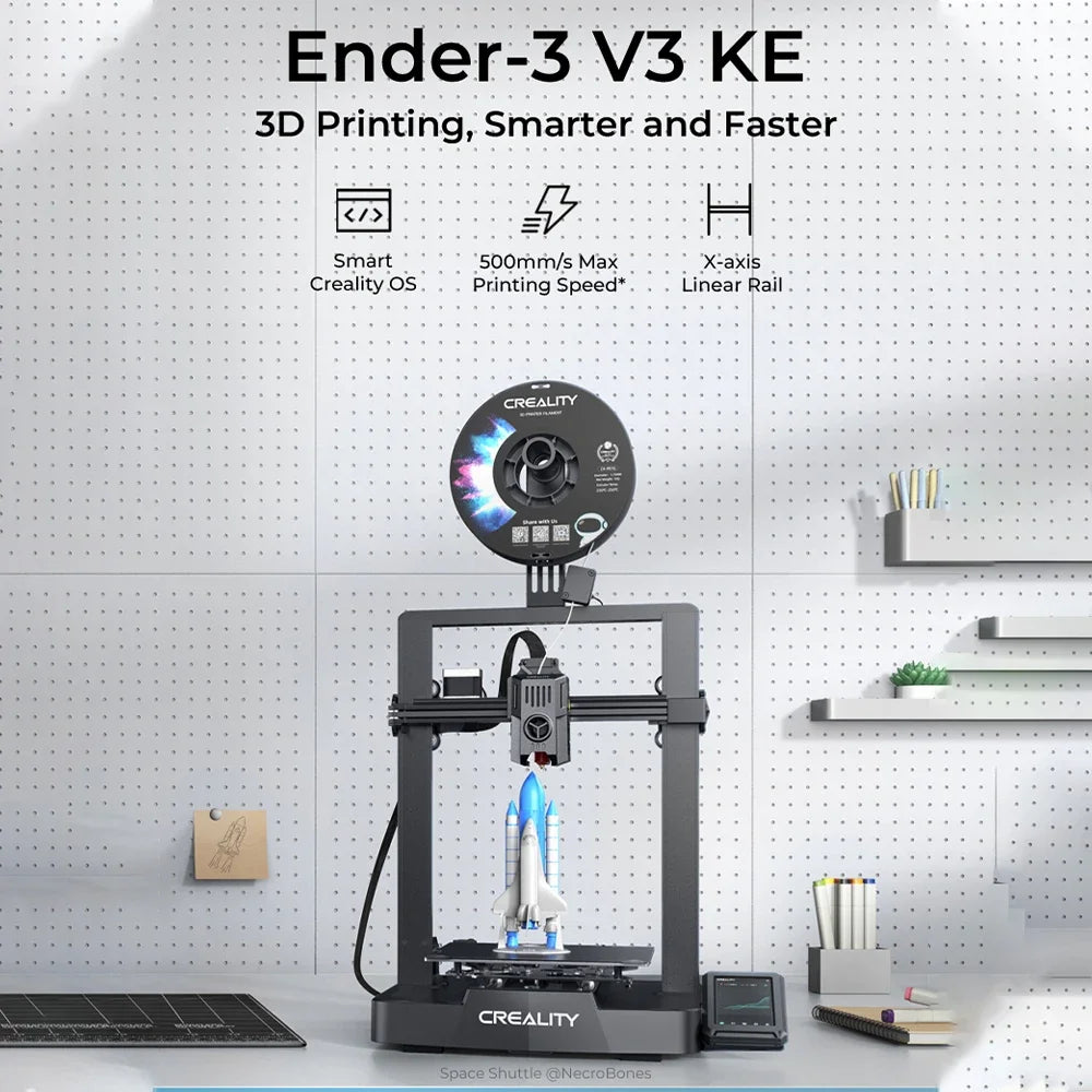 Bulbusbow  New Ender-3 V3 KE 3D Printer 500mm/s Fast Printing Speed Smart Creality OS X-AxisLinear Rail Double Fans Smart Ul 60W