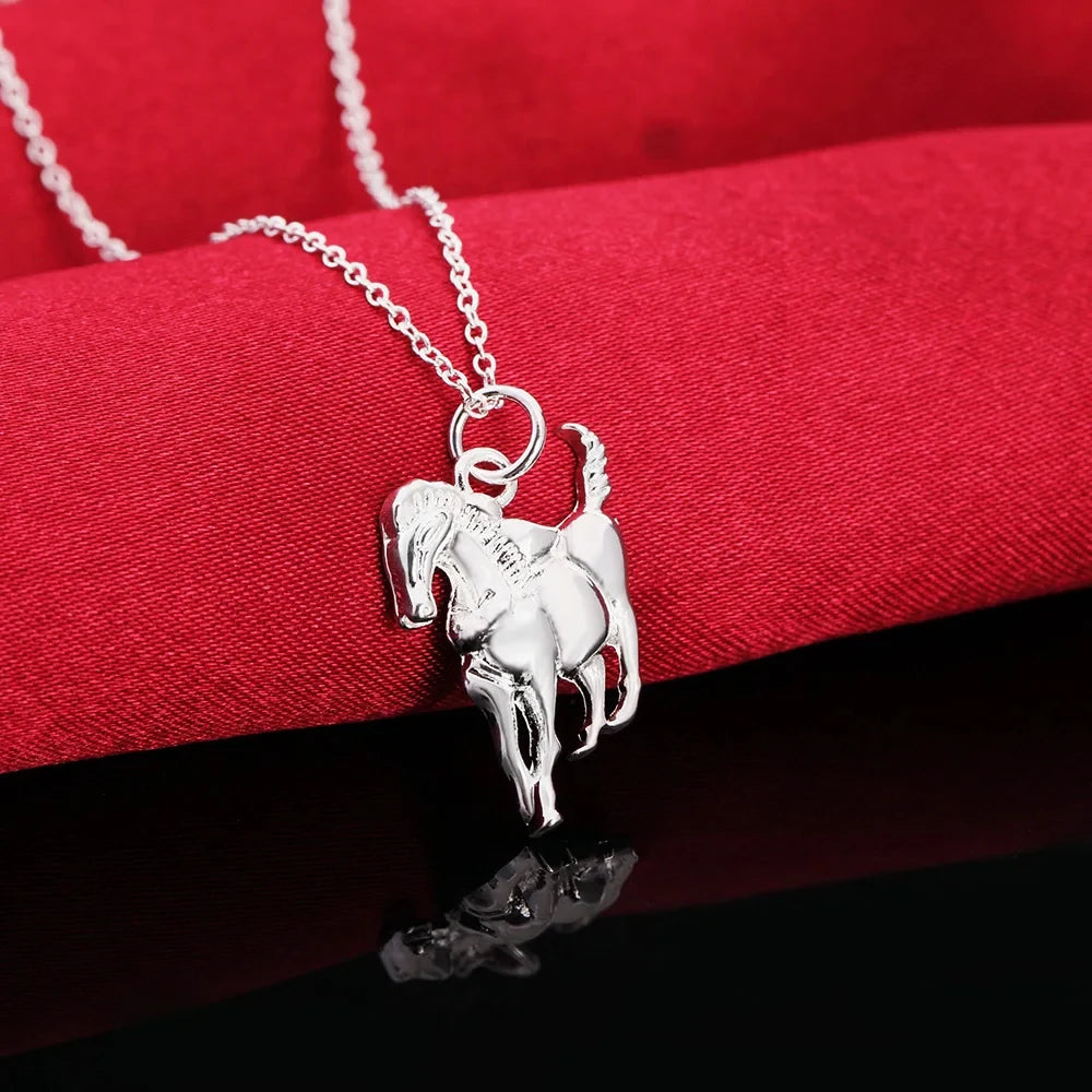 Fashion brand 925 Sterling Silver Necklace For Women luxury Wedding Jewelry elegant horse pendants chain neckalce