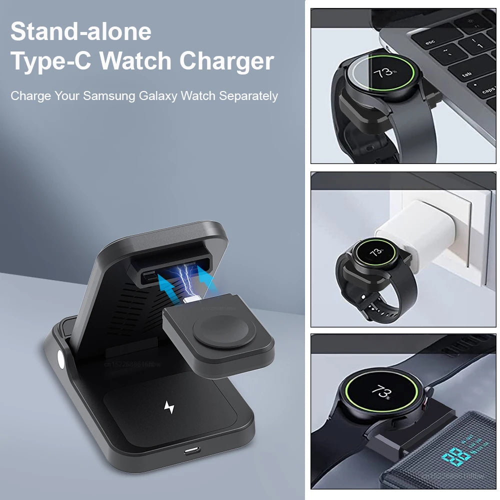 Foldable Wireless Charger Stand, Fast Charging Dock Station for iPhone 15 14 13 12 Samsung S23 S22 S21 Galaxy Watch