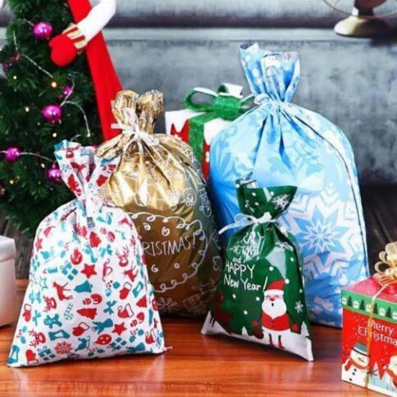 15 Pcs Navidad Gift Wrapping Drawstring Merry Christmas Santa Claus Gift Bag Large Size Cookies Candy Mistery Box Packaging Bag