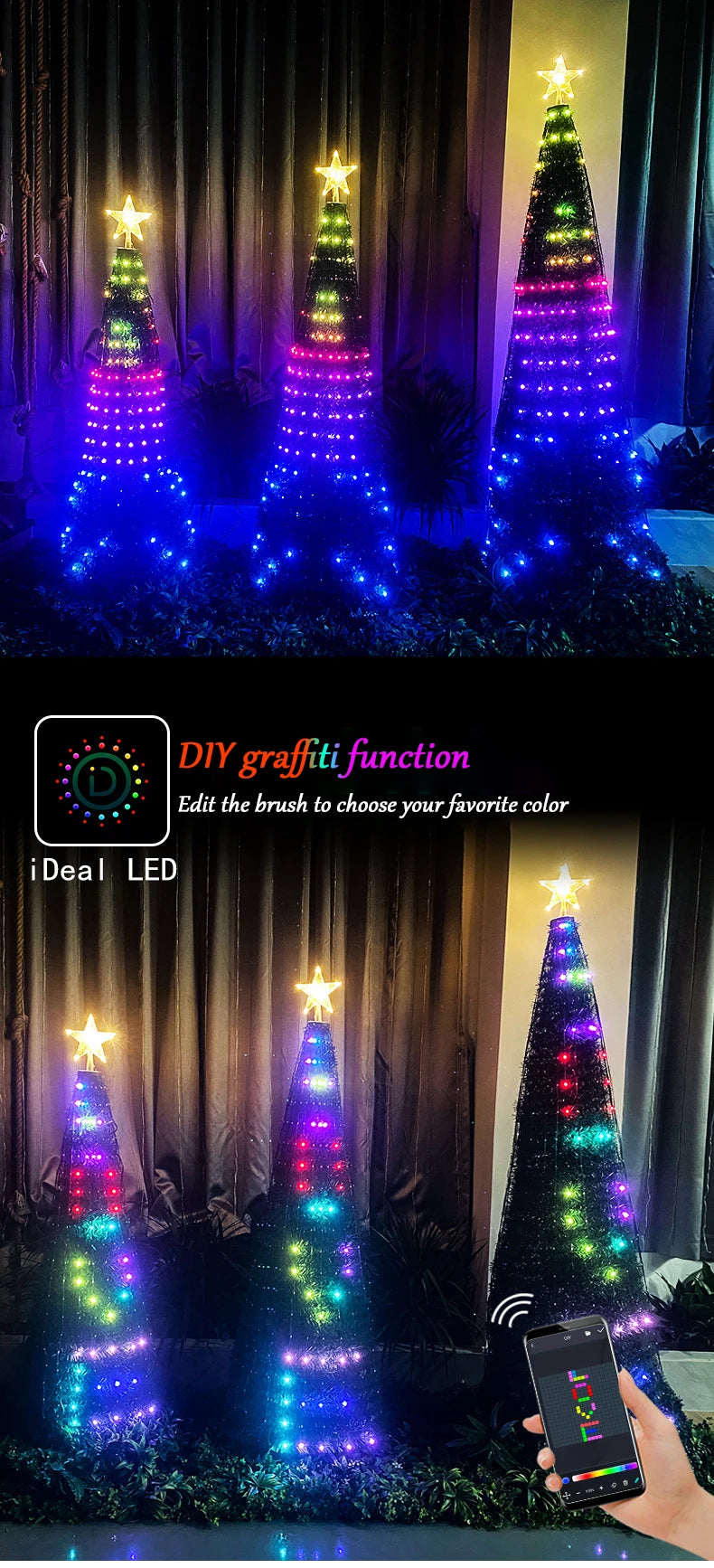 2.1 米 LED 圣诞树装饰灯 智能 iDeal LED APP 应用控制 DIY 图像灯串 可快速发货