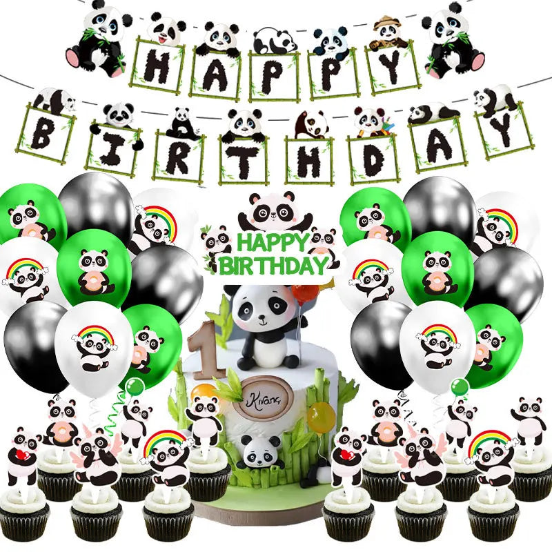 Cartoon Panda Birthday Party Decoration Kit Supplies Panda Bamboo Theme Paper Napkins Plate Cup Balloon Baby Shower for Kids DIY