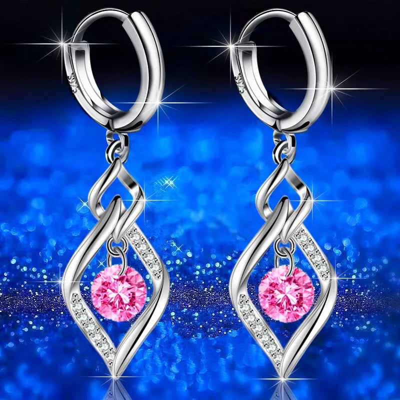 Bulbusbow 925 Sterling Silver Heart Drop Earrings with Blue, Pink, White & Purple Crystal Zircon and Sapphire