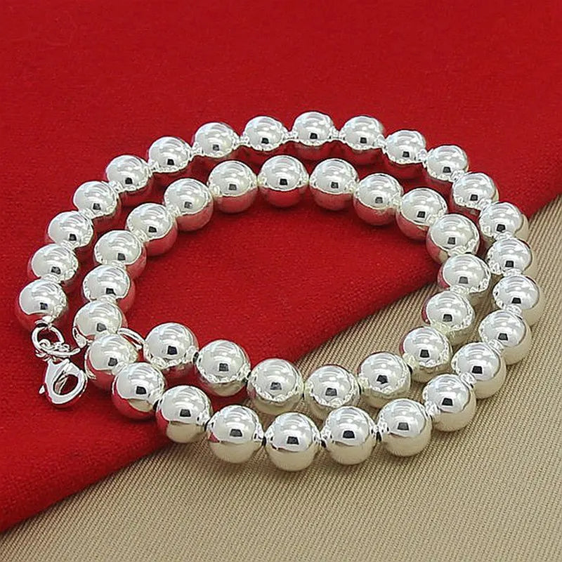 925 Sterling Silver 4MM/6MM/8MM/10MM Smooth Beads Ball Chain Necklace For Women Men Fashion Jewelry