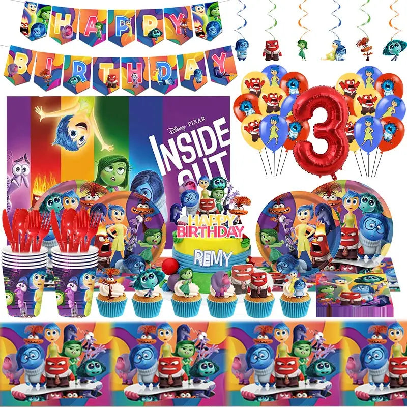 New Disney Inside Out 2 Birthday Decoration Party Disposable Tablewase Cups Plates Balloons Baby Shower Party Supplies For Kids