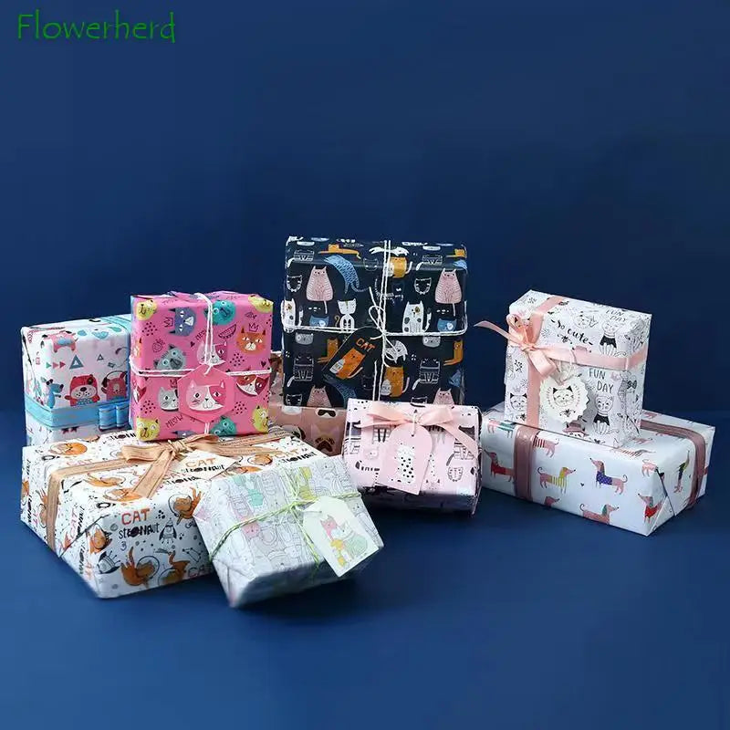 10/5pcs Cat Dog Pet Supplies Wrapping Paper 50X70CM Christmas Gift Wrapping Paper Flower Packaging for Valentine’s Day Birthday