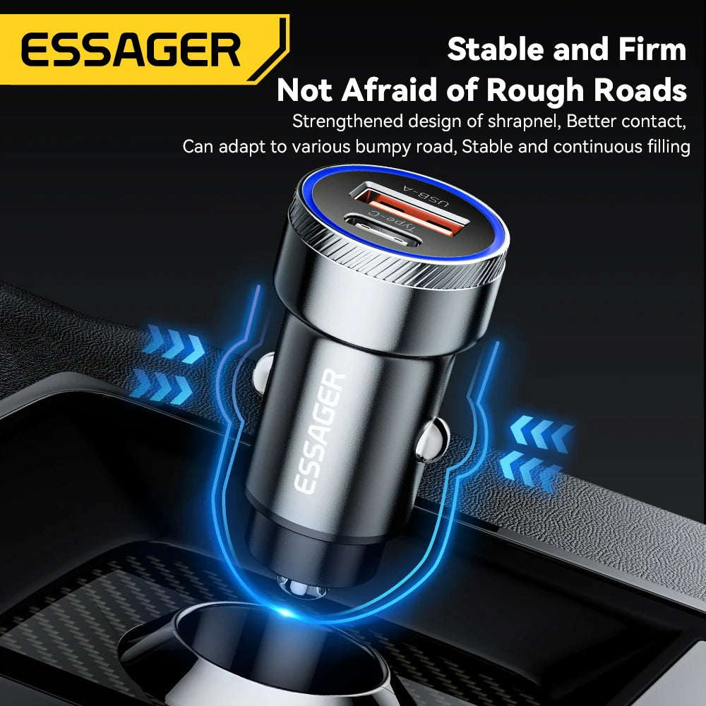 Essager 54W 车载充电器 5A 快速充电 Type C 快速充电 3.0 QC PD 3.0 SCP USB 车载充电器适用于小米三星 iPhone 充电器