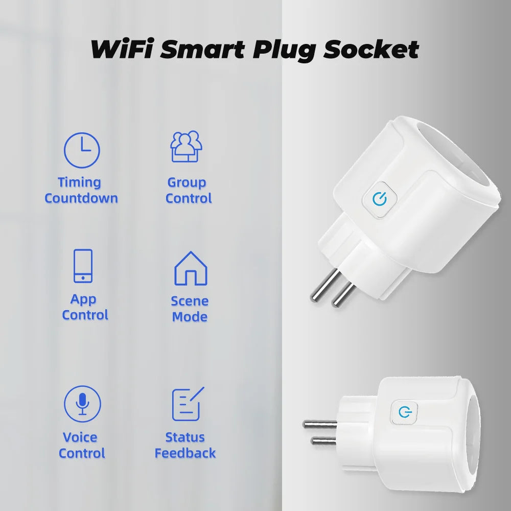 Tuya 16A 20A EU Smart Socket WiFi Smart Plug With Power Monitoring Timing Function Voice Control Alexa Google Assitant