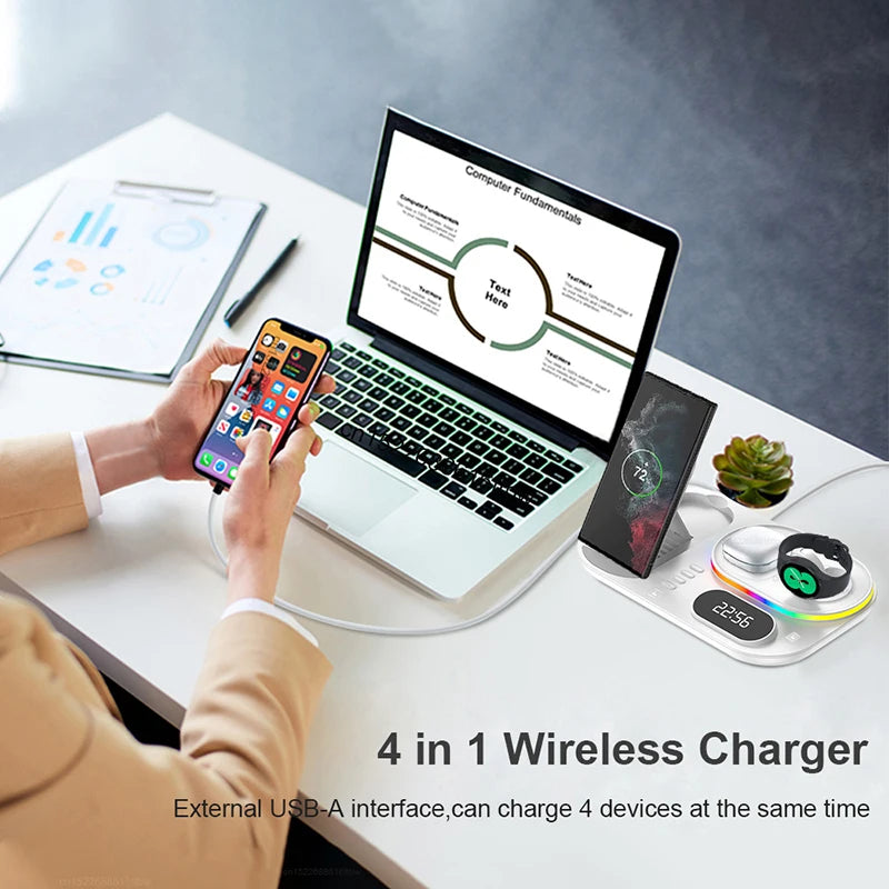 Wireless Charger Station for iPhone, 4 in 1 Fast Charging Stand for Samsung Galaxy S22 S21 Samsung Galaxy Watch 9 8 7 6 5