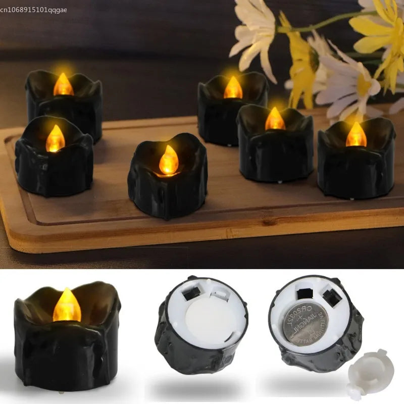 Led Electronic Black Candle Light Household Smokeless Lighting Home Decoration Accessories for Halloween Party Candle Props