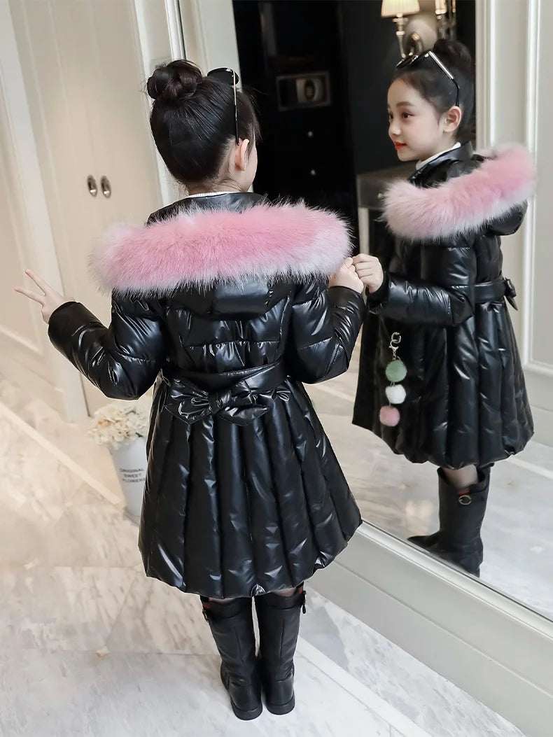 UNITIM 2024 Winter Children Girls Jacket Waterproof Hooded Shiny Thick Girls Outerwear Coat 5-14 Years Kids Teenages Girl Parka