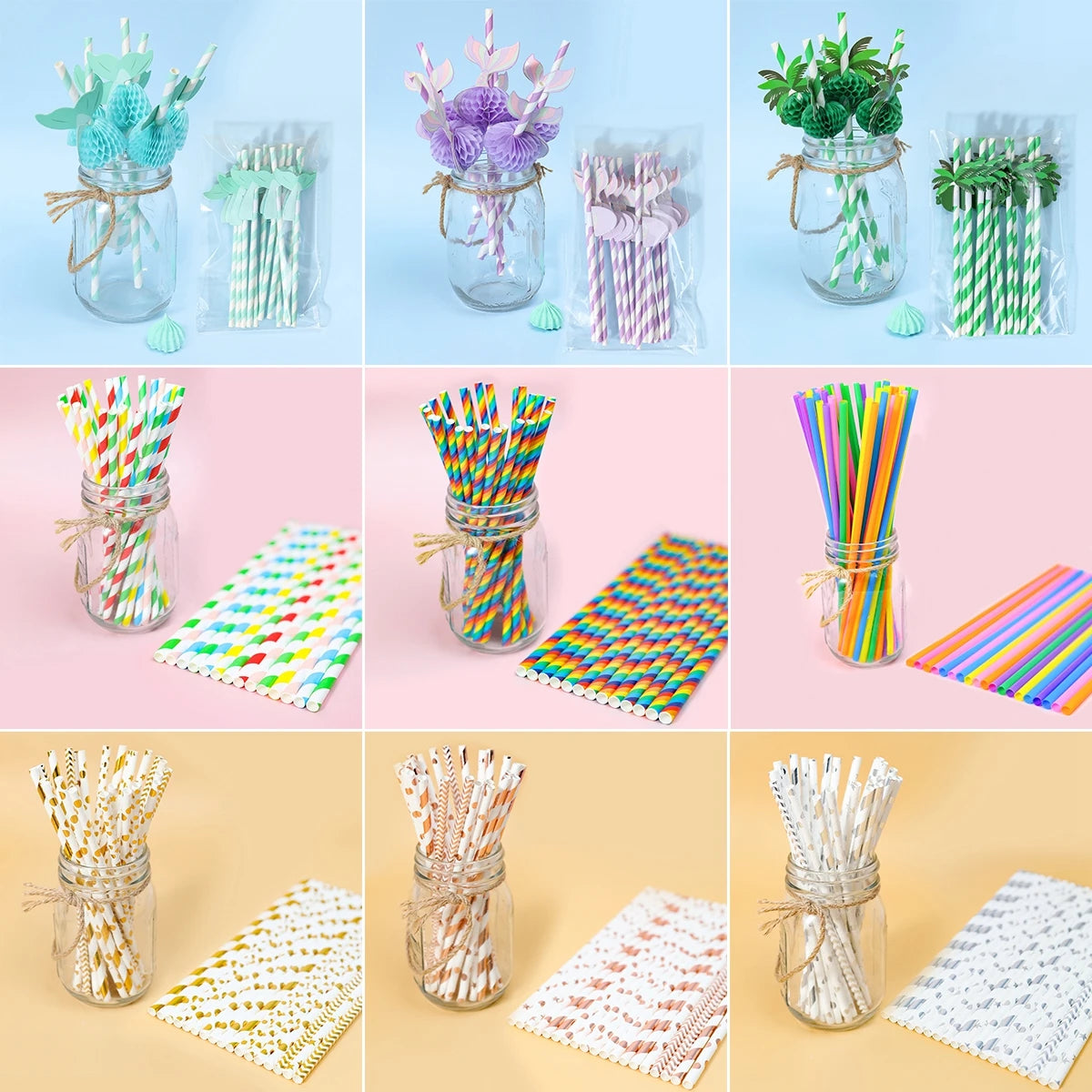 Mermaid Hawaiian Party Paper Straws Happy Birthday Party Decoration Kids Baby Shower One Year 1st Birthday Suppies