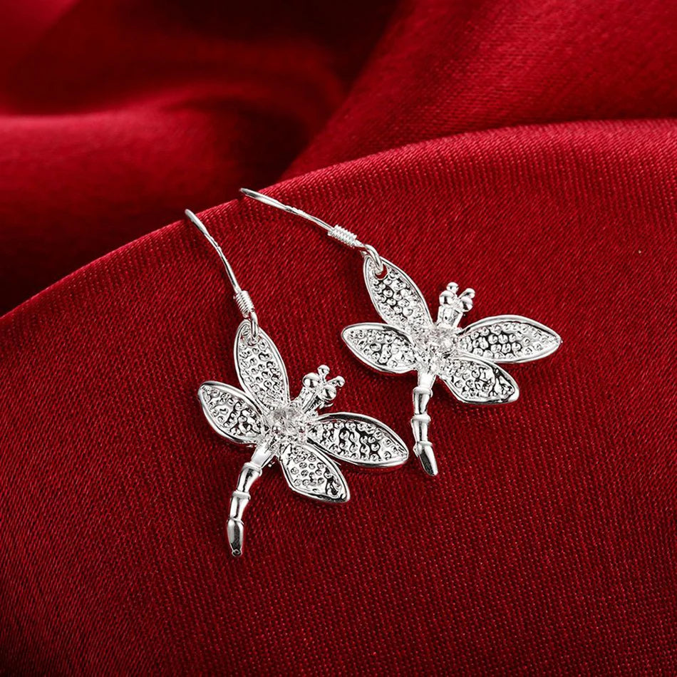 Fashion Luxury 925 Sterling Silver Crystal dragonfly pendant necklace earring bracelet rings for women Popular Jewelry set gifts