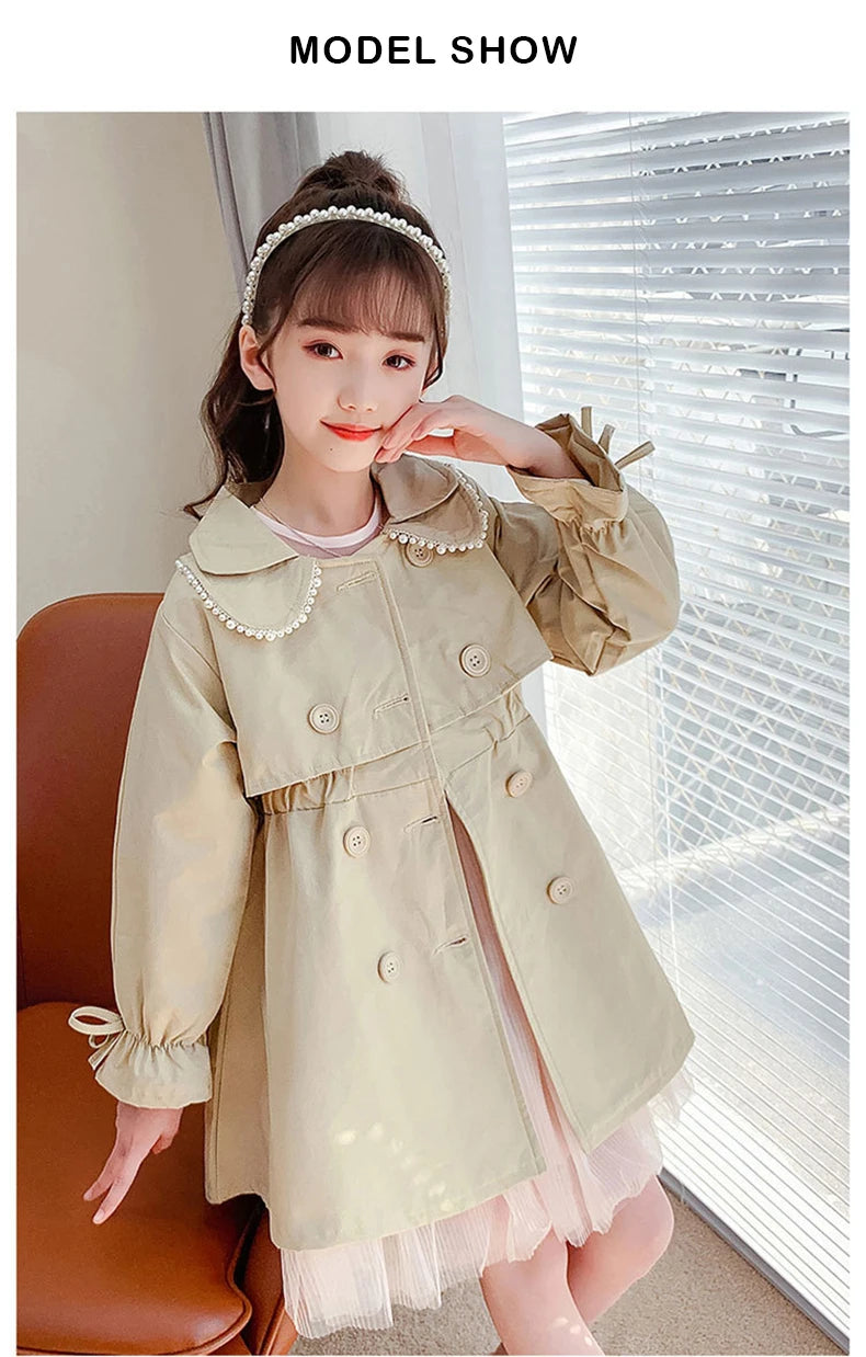 2023 Spring Autumn New Arrival Fashion Korean Style Girls Trench Coat Children's Outerwear Long Windbreak Jacket For Girls 4-12Y