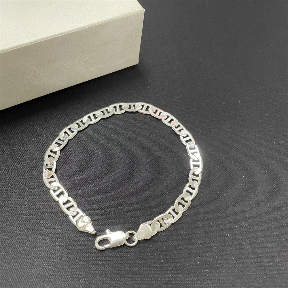 45-60CM 925 Sterling Silver 6MM Men's Necklace Bracelet Set 18K Gold Plating Luxury Quality Jewelry Wholesale Accessories