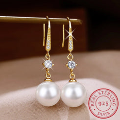 2023 new fashion s925 sterling silver gold freshwater pearl pendant earrings women's simple classic bridal wedding jewelry