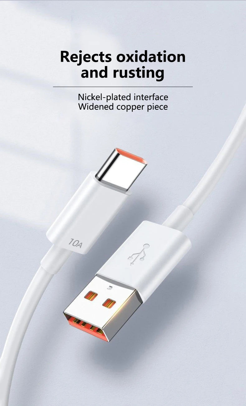 120W 10A USB Type C Super Fast Charging Cable For Huawei P40 P30 Honor Data Cord For Xiaomi Redmi 13 OnePlus POCO