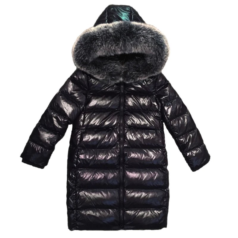 UNITIM -30 Degrees Warm Down Jacket For Girls Fur Collar Kids Girls Winter Jacket 2-12 Years Teenagers Boys Outerwear Coat