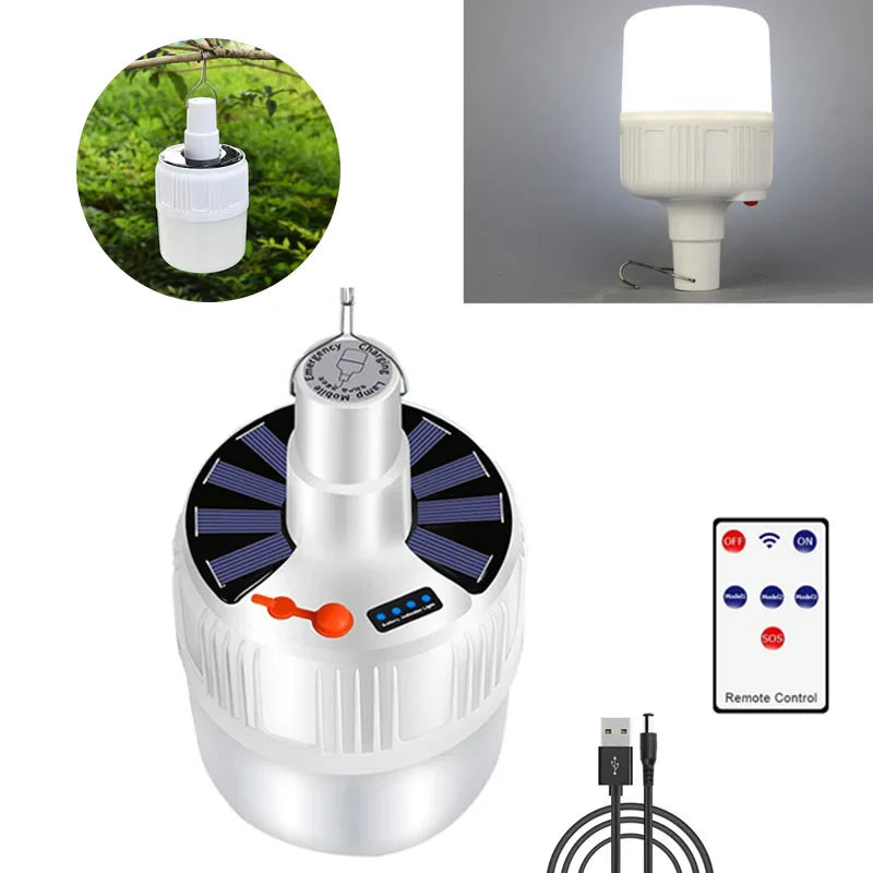 NEW Portable Lanterns Solar Lights Rechargeable Bulb Emergency Light With Remote Control Hooks Outdoor Camping Hiking Lighting