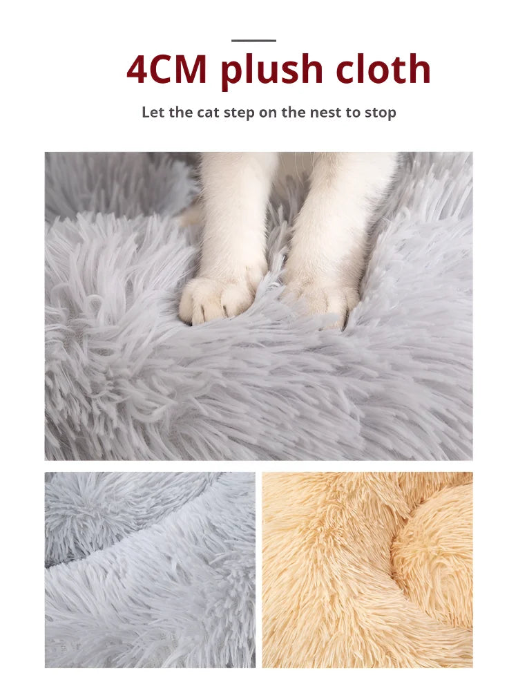 Plush Circular Pet Nest Winter Cat Nest Dog Nest Warm Detachable Washable Round Cat Nest Pet Bed Seasonal Universal Decoration