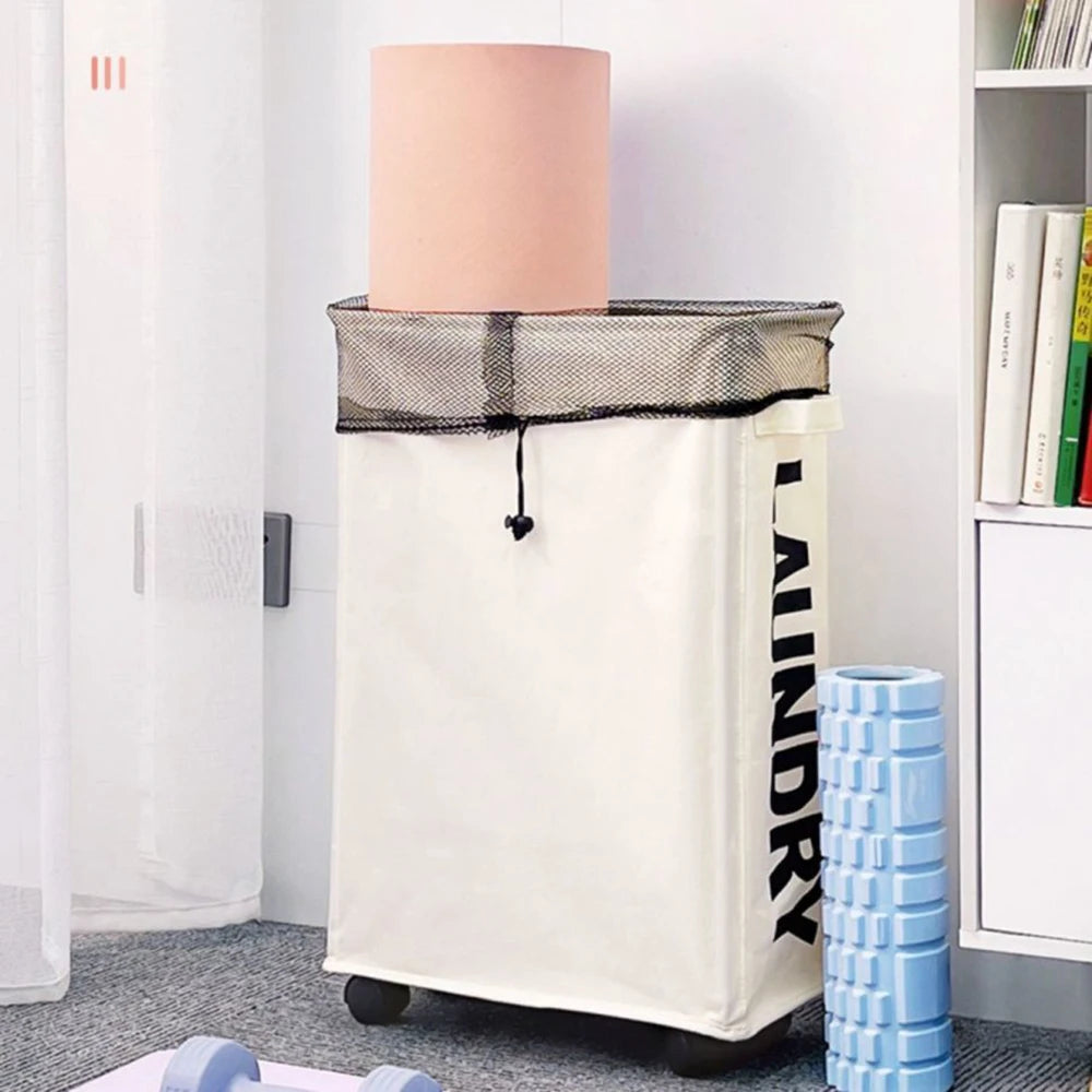 Laundry Basket with Wheels Large Capacity Yoga Mat Storage Basket Multifunctional Foldable Waterproof Dirty Clothes Storage Bag