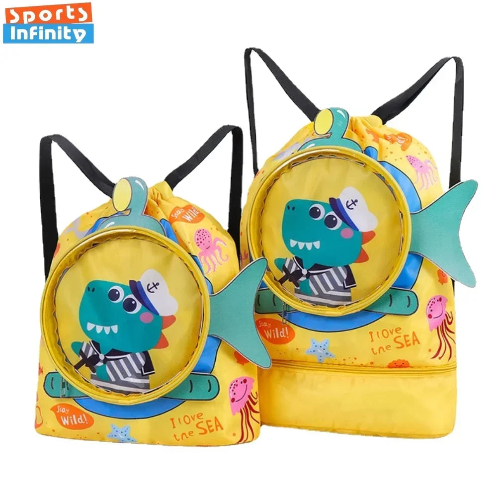 Childrens Cartoon Swimming Bag Waterproof  Kids Wet Dry Clothes with Shoes Goggles Storage Pouch Backpack Swimming Accessories