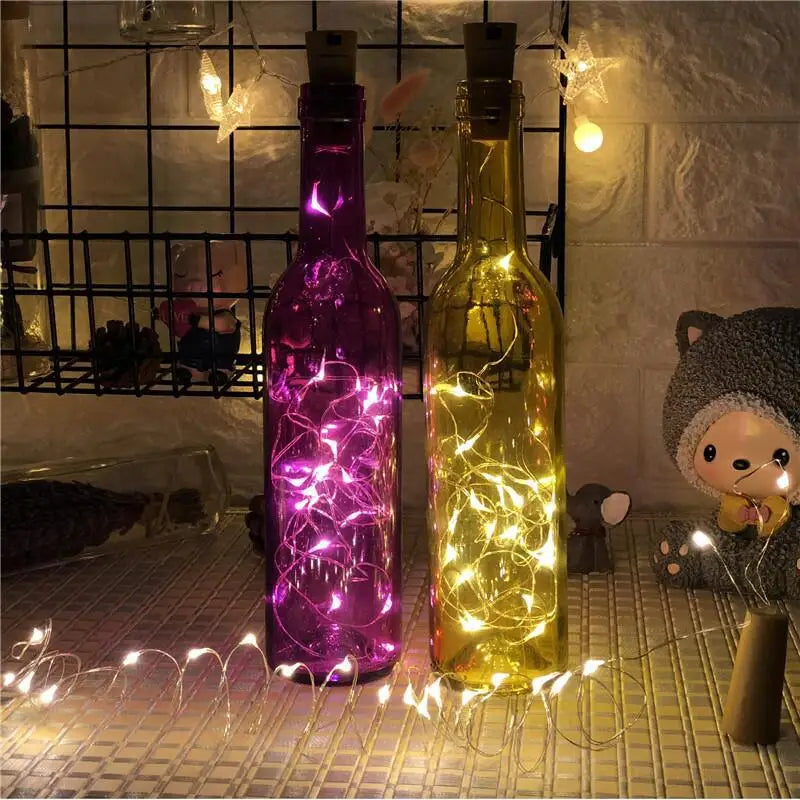 1pcs 1M 2M LED string lights Copper Silver Wire Fairy Light Garland Bottle Stopper For Glass Craft Wedding Christmas Decoration