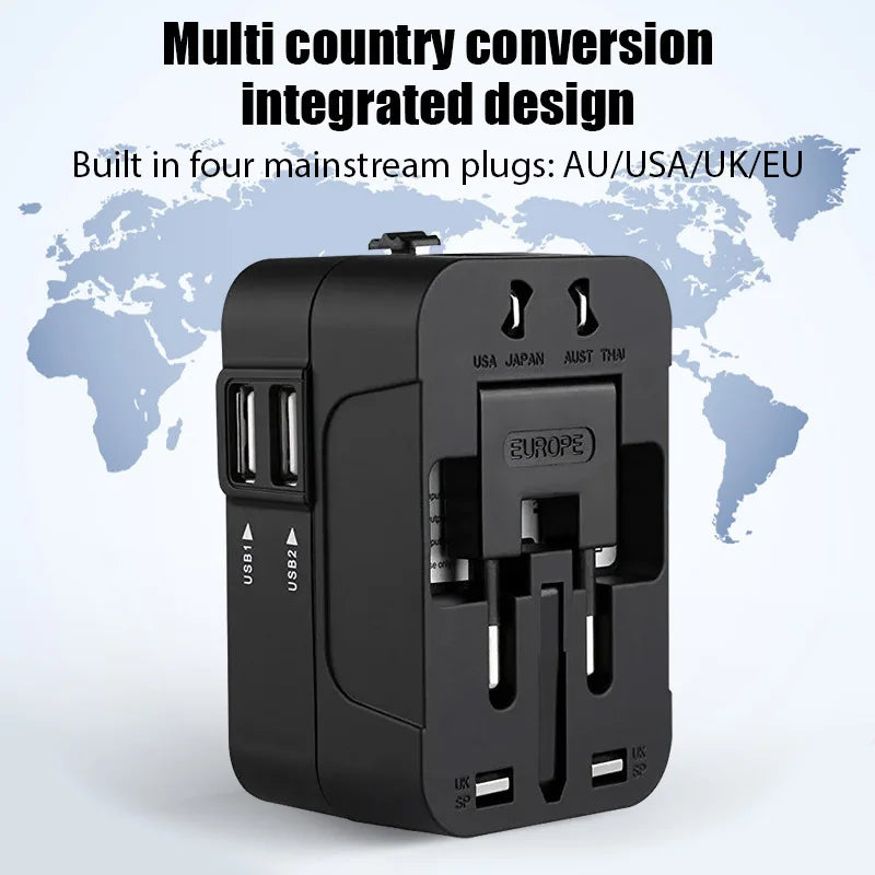 Universal Travel Adapter EU UK US AU AC Power Charger Adapter Outlet Converter Socket Plug Adaptor Connector with Dual USB Port