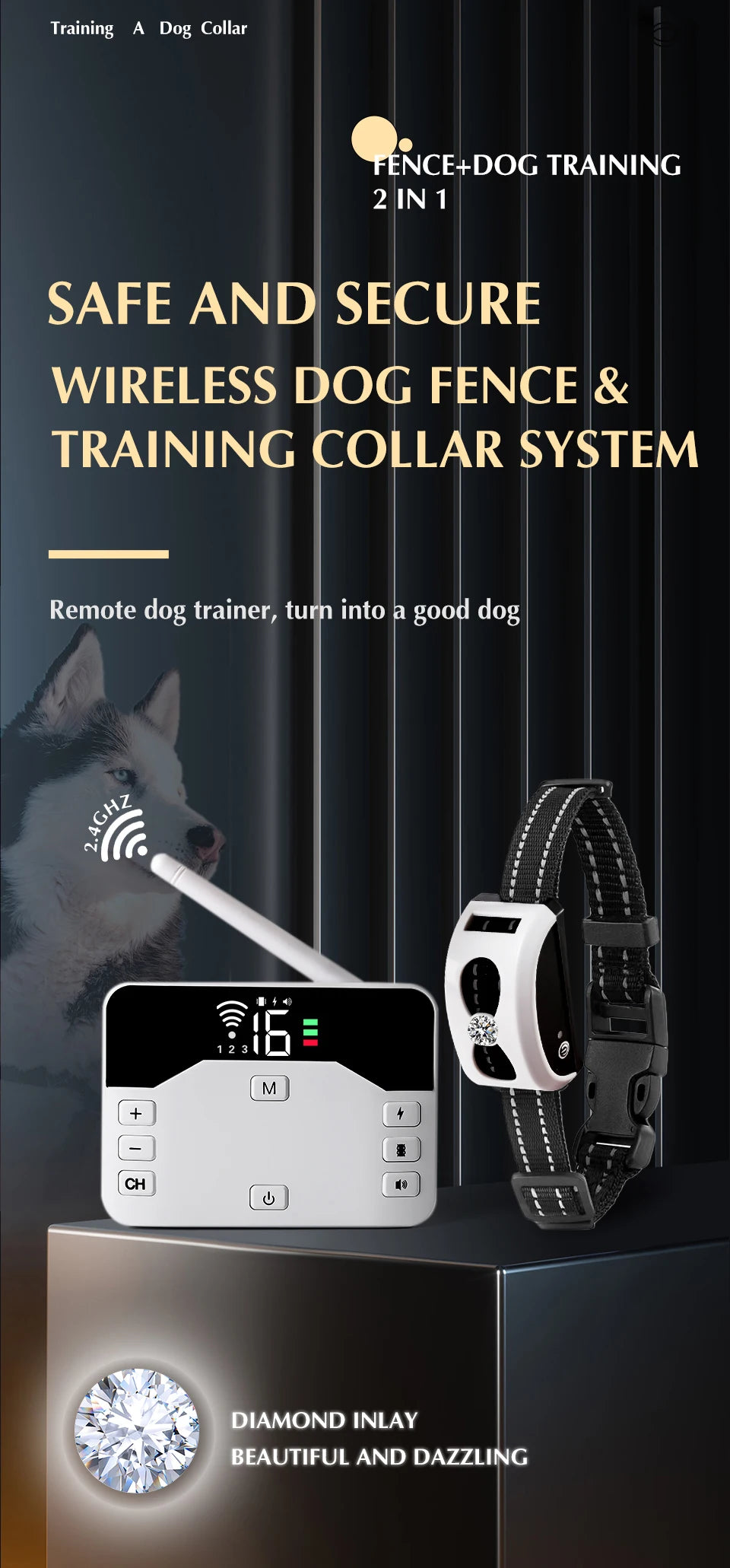 Dog Wireless Electric Fence & Training Collar 2 in 1 Shock Vibration Beep for All Puppy Invisible fence barrier for Pet Safe