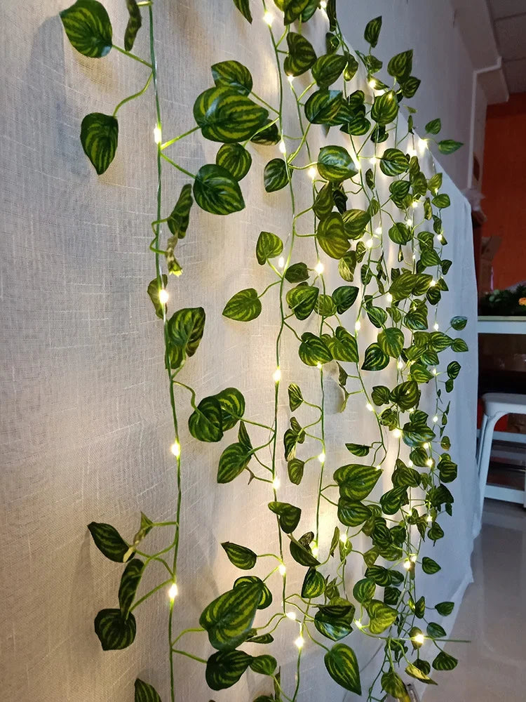 2Meter Green Leaf Ivy Vine with LED Lights String for Home Bedroom Decor Wedding Glowing Artifical Plant Garland Home Decor