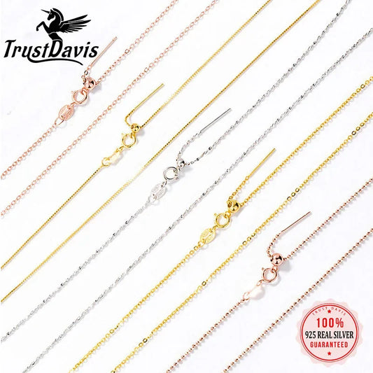 TrustDavis Real 925 Sterling Silver Necklace Box Cross Chain Universal Necklace For Women Wedding DIY Pendant Necklace DC27