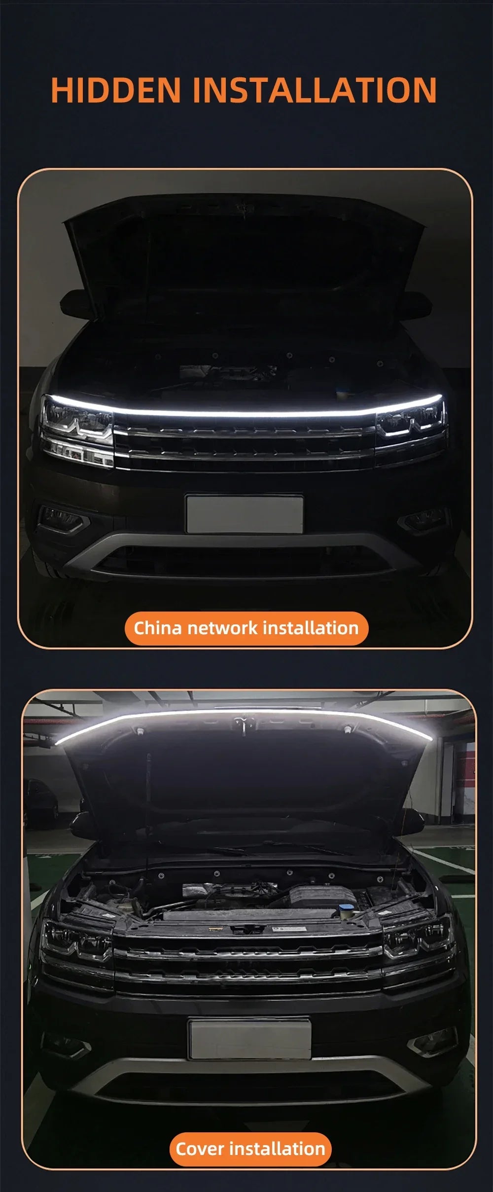 120cm LED Daytime Running Light Scan Starting Car Hood Decorative Lights DRL Auto Engine Hood Guide Decorative Ambient Lamp 12V