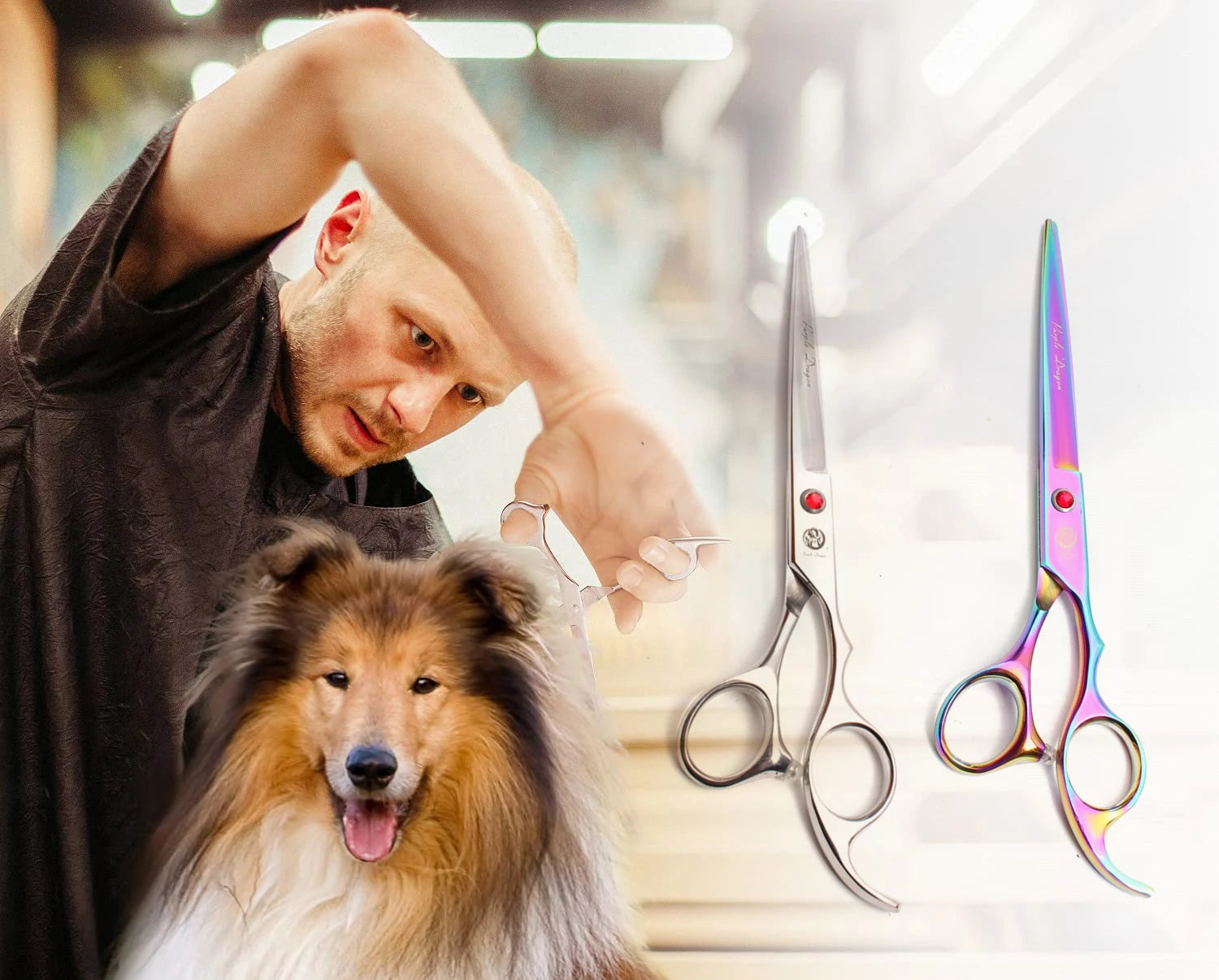 Purple Dragon 8 Inch Dog Grooming Scissors Thinning Shears Professional Cat Pet Scissors Hair Comb Cutting High Quality Z3015-b