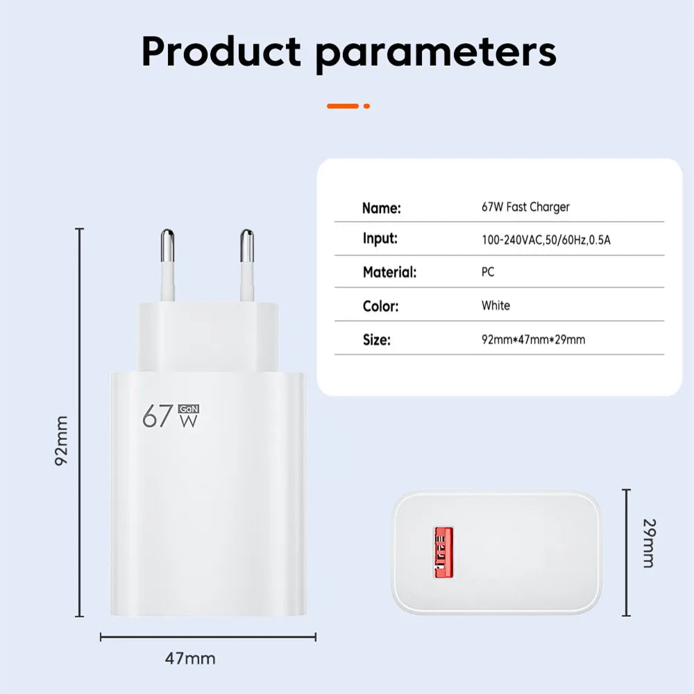 6A Type C Cable Charger 67w for Xiaomi Redmi 13 12 11 10 Pro POCO Fast Charging Huawei Honor OPPO VIVO Mobile Phone USB C Cable