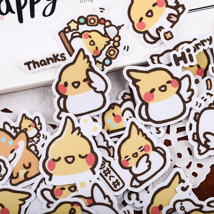 Stickers 39pcs Cute Ins Wind Cockatiel Expression Pack Hand Account Account Paste Material Waterproof Stationery