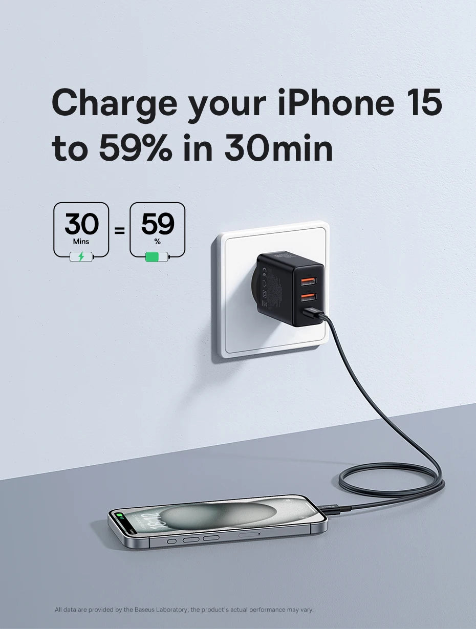 Baseus 30W USB Charger QC3.0 PD3.0 Type C PD Fast Charging 3 Ports Quick Phone Charger For iPhone 15 14 13Pro Max Xiaomi Samsung