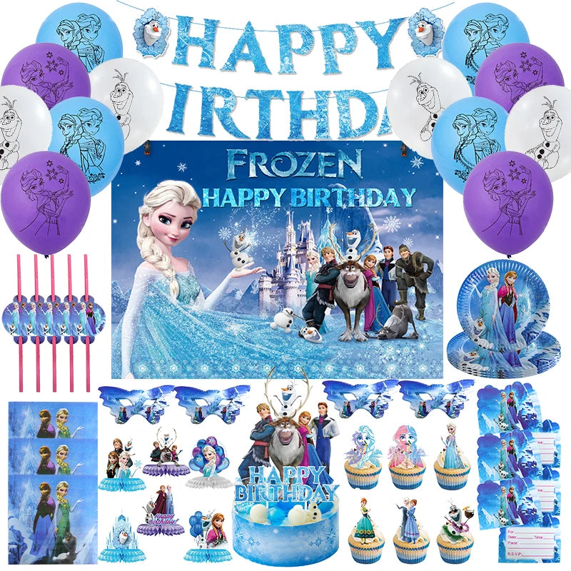 Disney Frozen Birthday Decoration Snow Queen Birthday party Tableware Cup Plate Elsa Olaf Anna Balloons Event Supplies For Kids