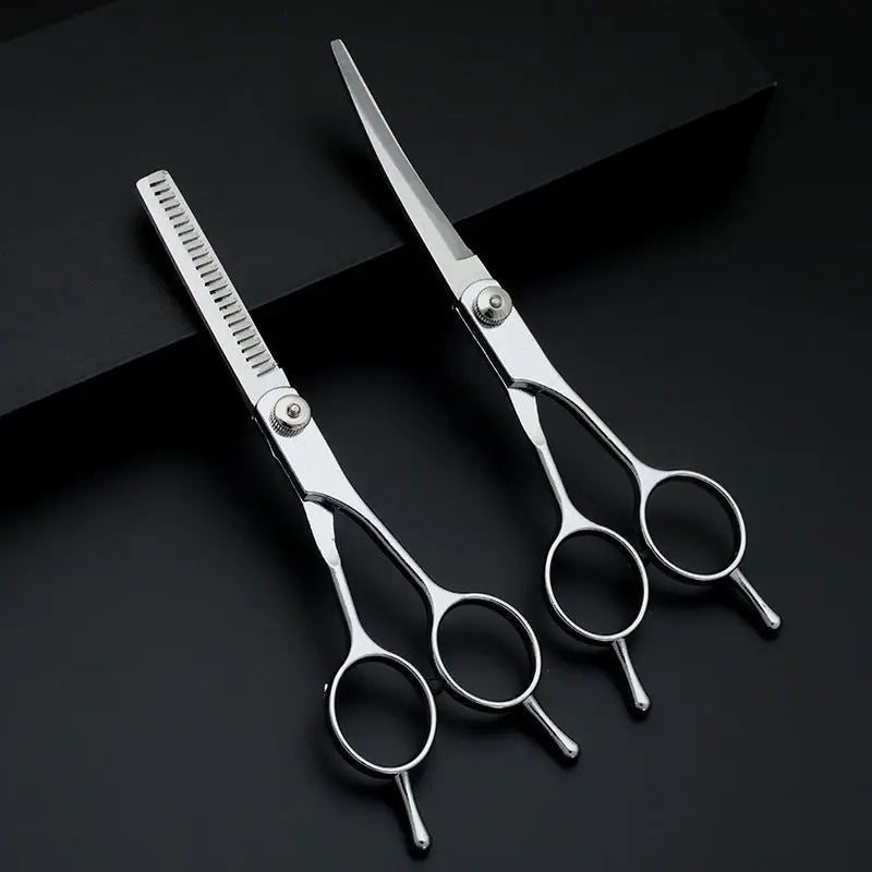 Pet Grooming Scissors Dog Hair Professional Trimming Scissors Set Teddy Haircutting Bent Scissors Pet Clippers Portable Sets