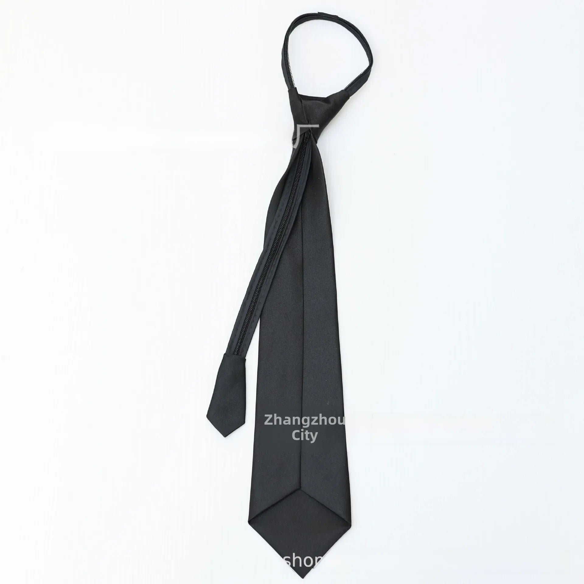 8cm Men's Solid Black Zip Tie Convenient Dress Business Polyester Tie