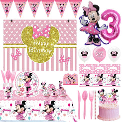 Disney Minnie Mouse Birthday Decoration Supplies Minnie Theme Party Tableware Balloons Cup Plate Balloon Baby Shower For Girls