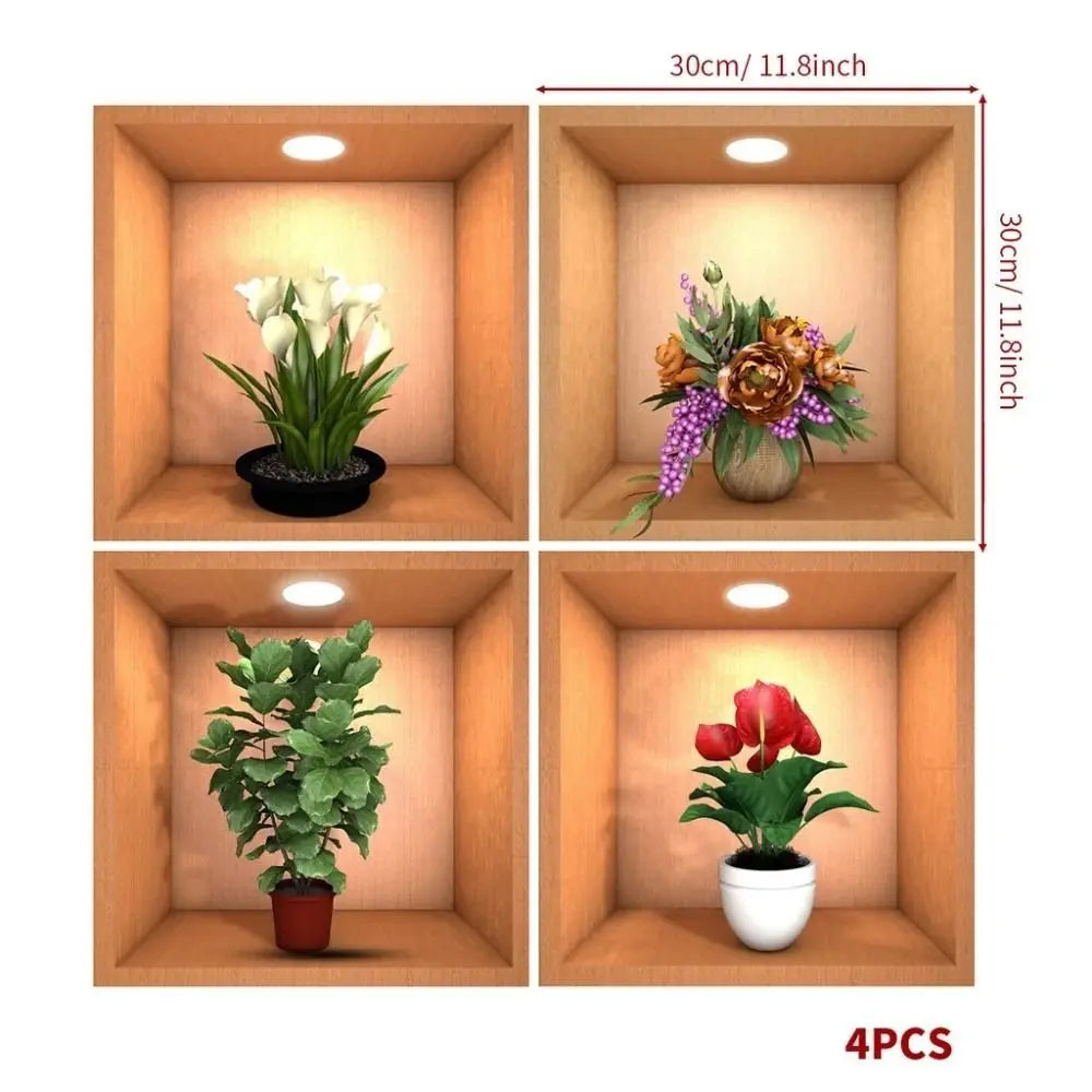 PVC创意绿植物仿真3D墙纸自粘简约植物盆栽墙贴客厅装饰品