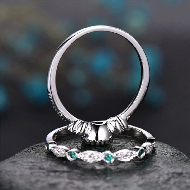 925 Sterling Silver Ring Set with Emerald Zircon Crystals for Women Engagement Wedding Glamour Jewelry Gifts